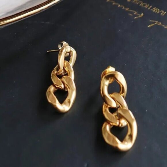 Anthropologie Jewelry - 14K Gold Filled Chain Link Earrings